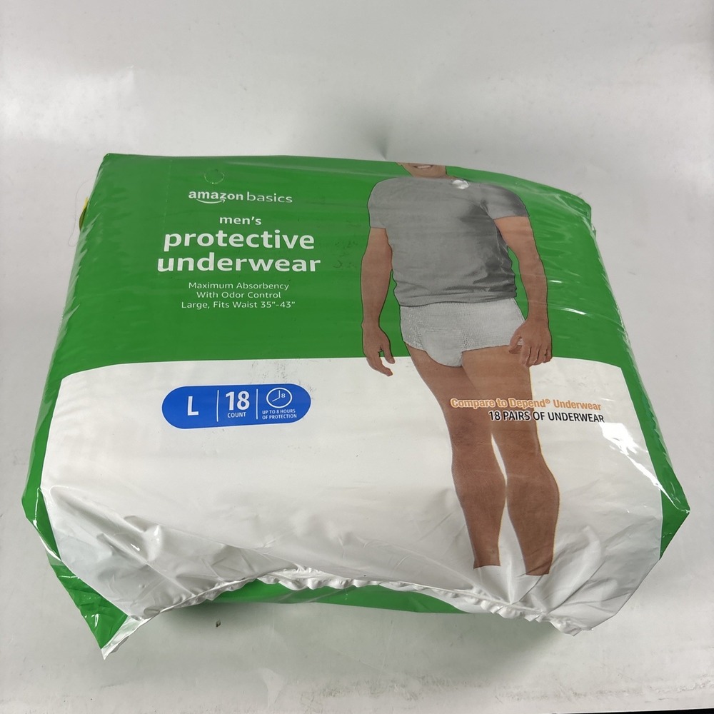 Amazon Basics Men's Large Protective Underwear 18 Count Maximum Absorbency